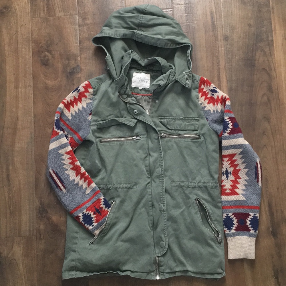 Thread & supply olive green/ native print jacket